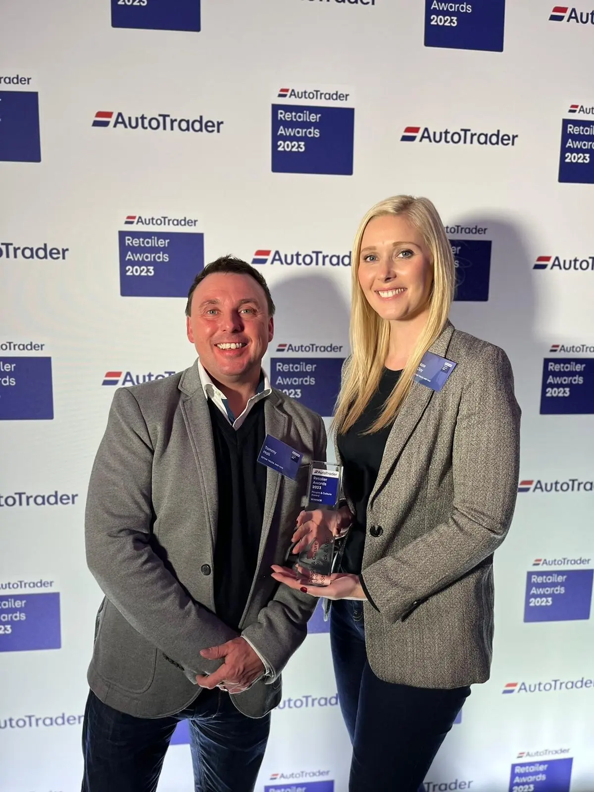 E Stars Tommy Hall Head of Used Van Sales and Kate Clay HR Director at the Auto Trader Awards